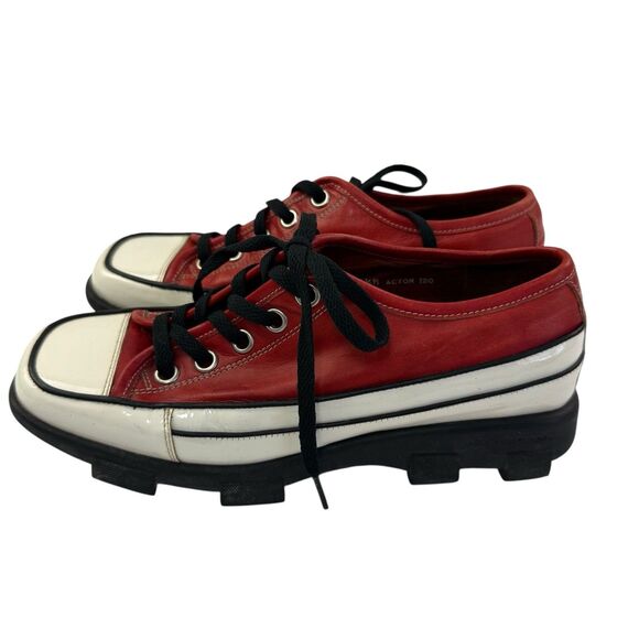Donald Pliner Actor Red Leather Trainers Size 7.5M 9.5 US Chucks Shoes Patent - Picture 2 of 12